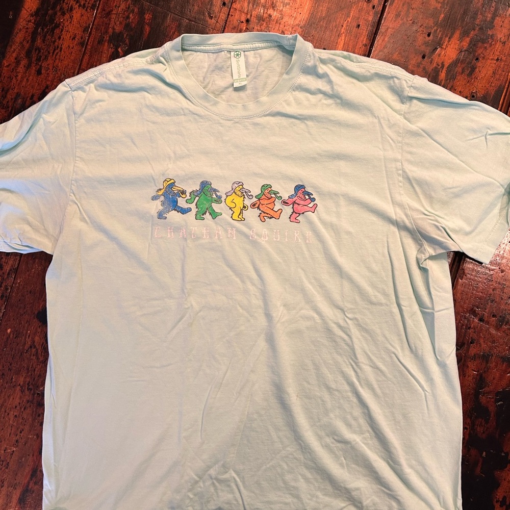Blue Short Sleeve Tee with Colorful Graphic Design